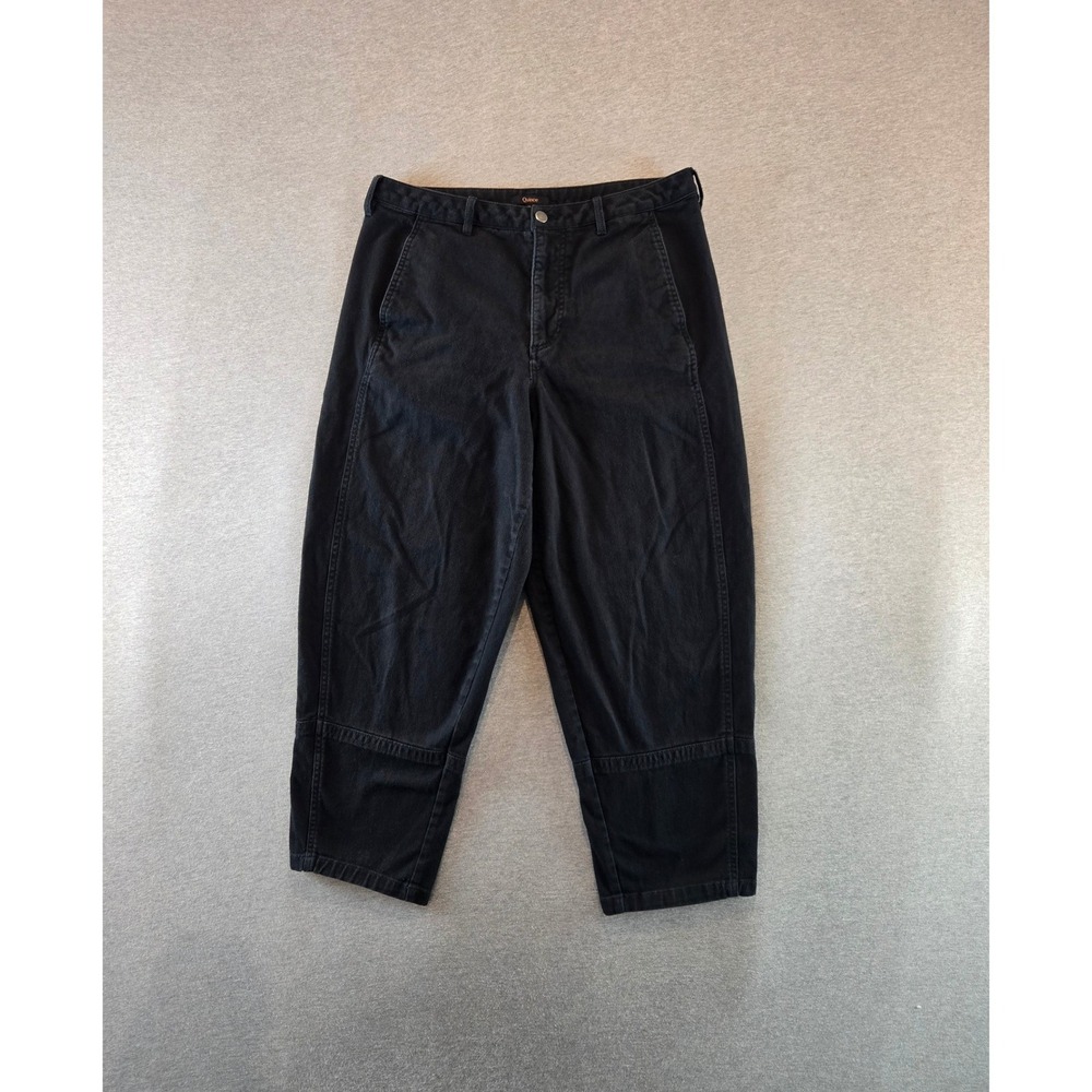 Quince Barrel Pants Women 12 Black Organic Cotton Tapered Cropped High Rise